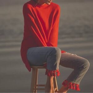 Anthropologie Pilcro Women’s Slim Boyfriend Red Tassel Cropped Jeans Size 27 P